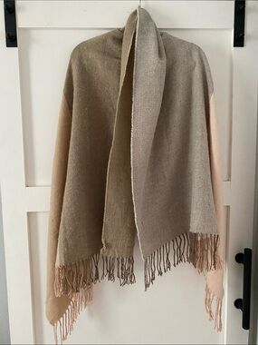 H&M Two-Tone Pink and Taupe Fringed Wrap Scarf